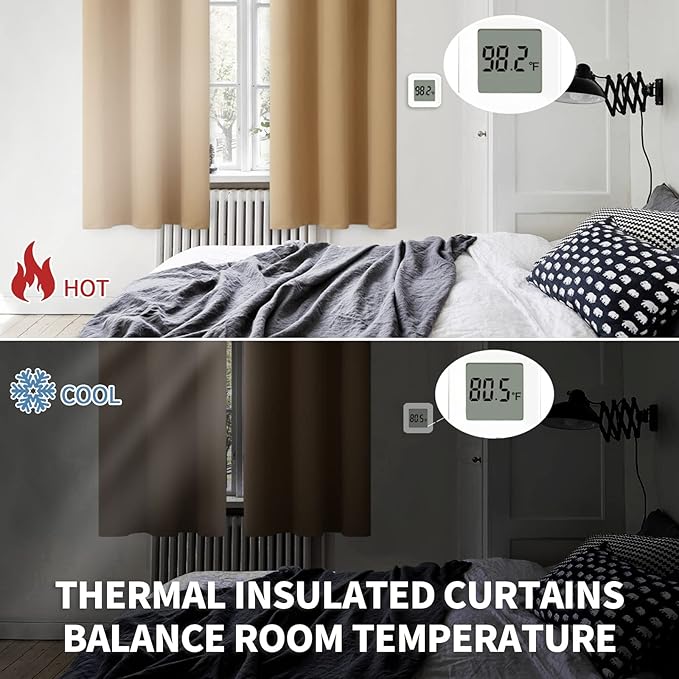 BGment Blackout Curtains for Living Room - Grommet Thermal Insulated Room Darkening Curtains for Bedroom, 2 Panels of 52 x 54 Inch, Khaki