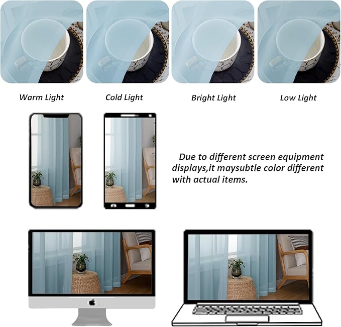 Chyhomenyc Sky Blue Sheer Curtains 96 inches Long 2 Panels, Light Filtering Light Blue Elegant Voile Window Treatment Drapes for Bedroom Living Room, Each 42 Wx96 L, 8FT