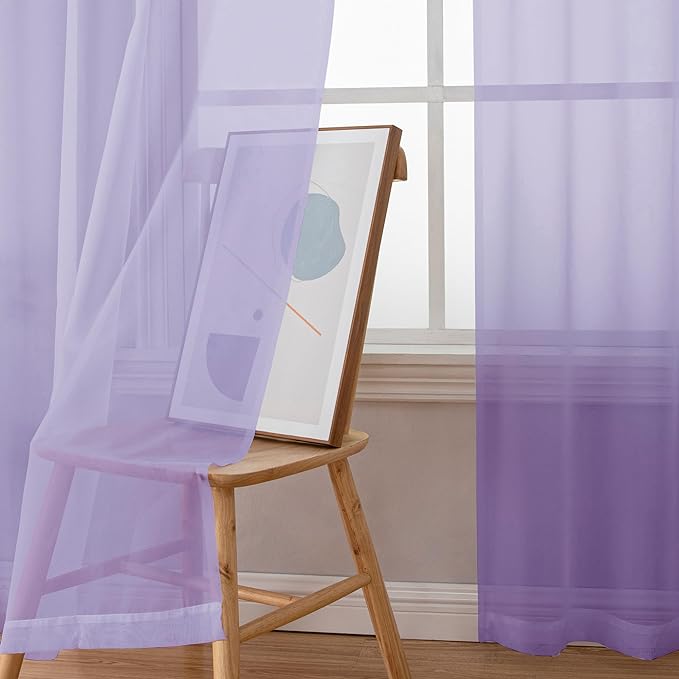 Chyhomenyc Lilac Sheer Curtains 96 inches Long 2 Panels, Light Filtering Soft Airy Solid Elegant Voile Window Treatment Drapes for Bedroom Living Room Wedding Party Decor, 42 Wx96 L, 8FT L