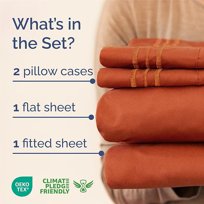King Size 4 Piece Sheet Set - Comfy Breathable & Cooling Bed Sheets Set - Hotel Luxury Bedding for Women, Men, Kids & Teens - Deep Pockets, Easy-Fit, Super Soft & Wrinkle Free - Oeko-Tex - Terracotta