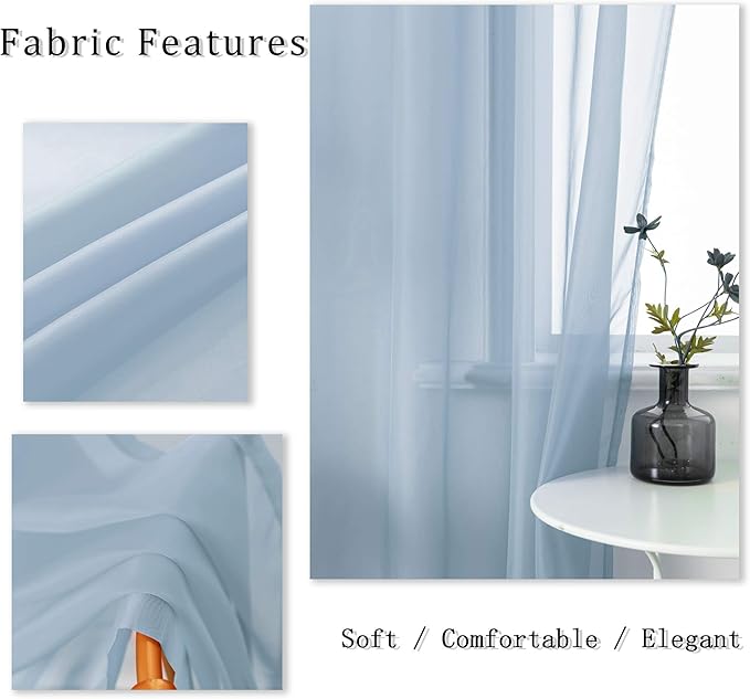 DUALIFE Dusty Blue Curtains 108 Inches Extra Length for Living Room Decor 2 Panels Set Grommet Window Look Semi Transparent Sheer Curtains for Bedroom 108 Inch Long 9 FT Stone Blue