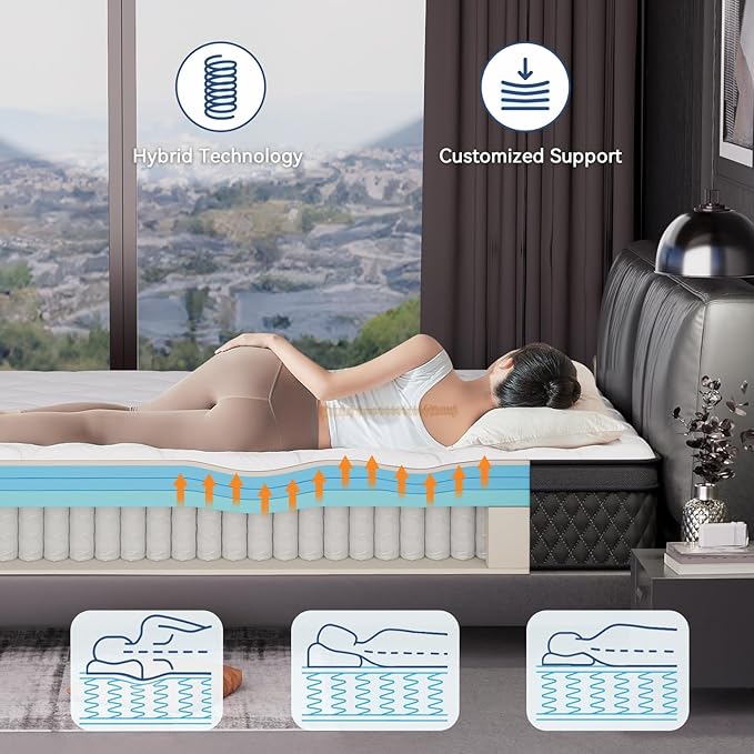 ELEMUSE Cal King Mattress, 10 Inch Hybrid Memory Foam Mattress in a Box, Pressure Relieving Comfort, Individual Pocket Springs for Motion Isolation, Medium Firm, CertiPUR-US Certified, Fiberglass Free