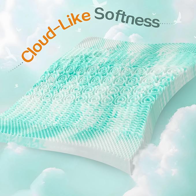 SINWEEK Mattress Topper Memory Foam Mattress Topper 2 Inch Queen Soft Mattress Pad for Pressure Relief, 5-Zone Design, CertiPUR-US Certified, Green