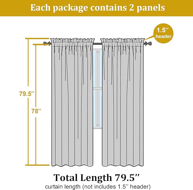 OWENIE Grey Sheer Curtains, Sheer Curtains 78 inches Long 2 Panels Set, Rod Pocket Voile Fimly Gray Drapes for Living Room/Bedroom, 2pcs, Each 42" W x 78" L