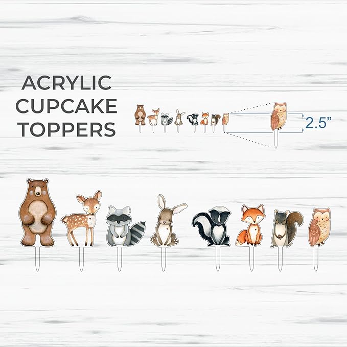 Forest Critters Painted Wooden Animal Cutout Shapes (Cupcake Topper (Set of 3))