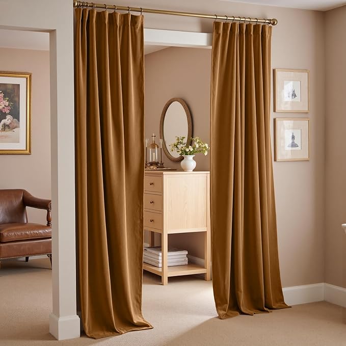 Lazzzy Velvet Blackout Curtains Thermal Insulated Room Window Drapes Super Soft Luxury Curtains for Living Room Bedroom Rod Pocket 2 Panels, Gold Brown, 52" W x 84" L