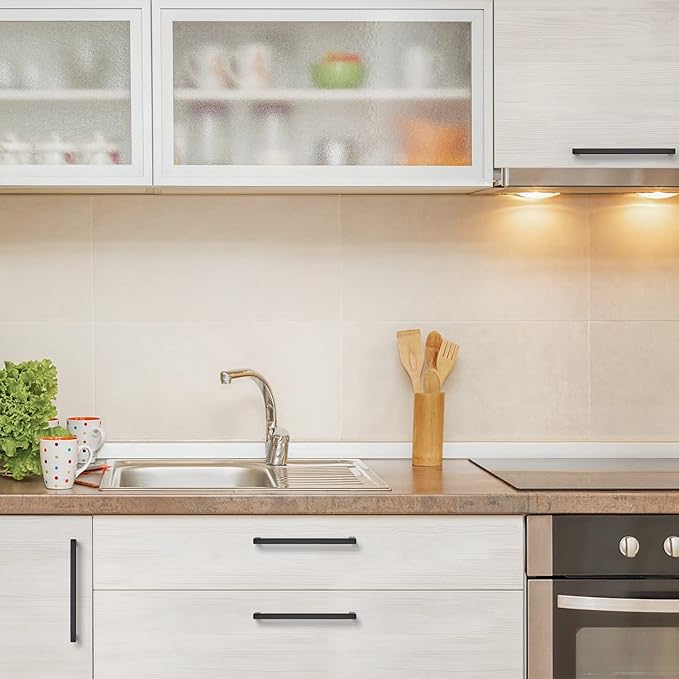 Ravinte 10 Pack Black Cabinet Pulls 8 Inch Square Cabinet Handles Matte Black Kitchen Hardware for Cabinet Drawer Pulls Come with Screwdriver