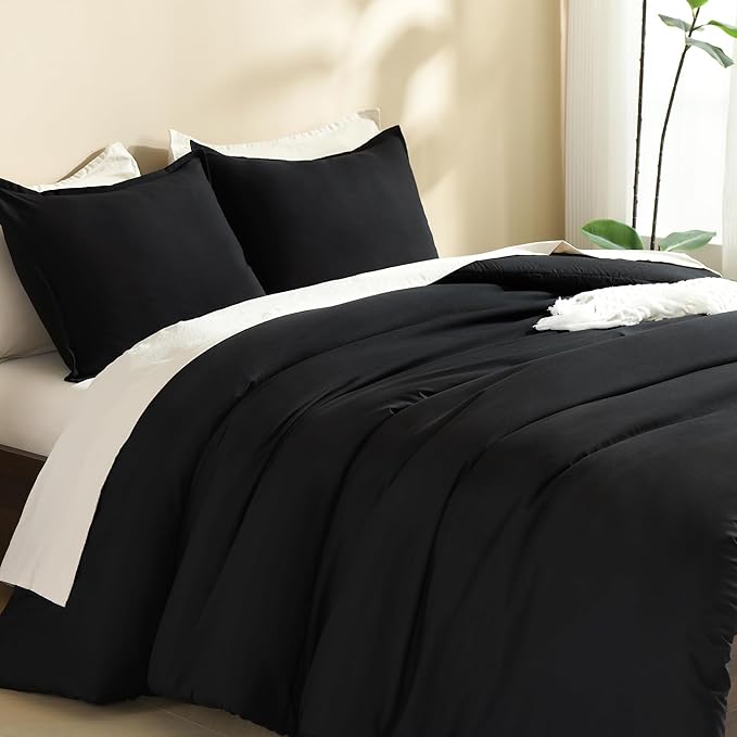 Litanika Black California King Comforter Set - 3 Pieces Cal King Lightweight Summer Soft Solid Bed Comforter, Oversized Fluffy Quilt Bedding Set (104x96In, 2 Pillowcases)