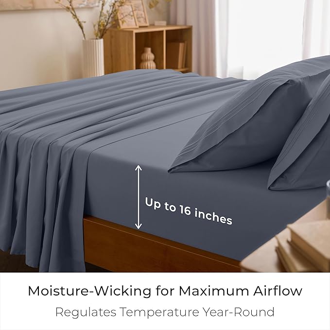 Mellanni Queen Sheets Set - 4 PC Iconic Collection Bedding - Hotel Luxury, Extra Soft, Cooling Bed Sheets - Wrinkle, Fade, Stain Resistant (Queen, Mineral Gray)