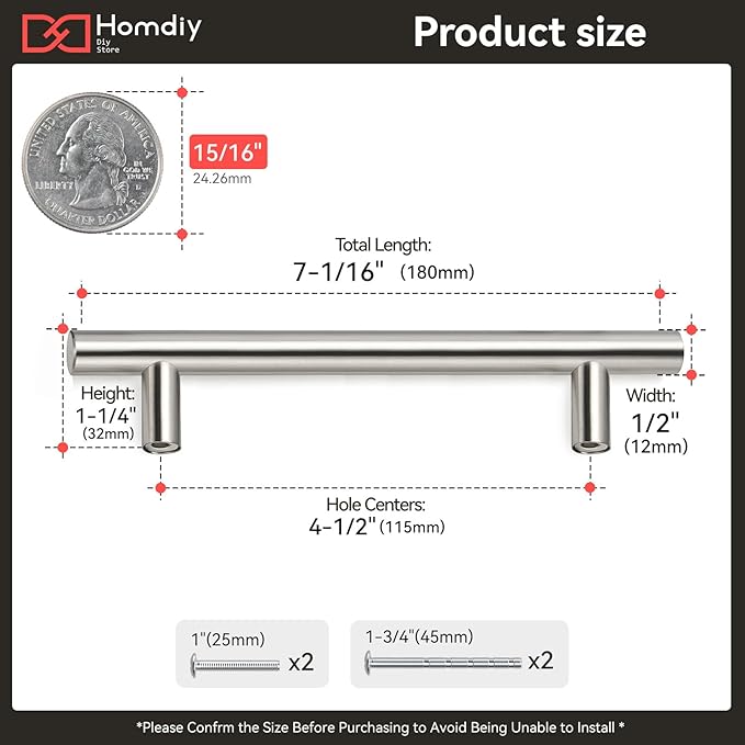 homdiy Brushed Nickel Cabinet Pulls Drawer Handles, 4-1/2in(115mm) Hole Center Dresser Drawer Handles Silver Drawer Pulls for Kitchen, Bedroom, Bathroom, Livingroom