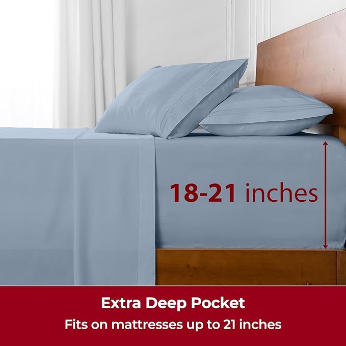 Mellanni Extra Deep Twin Sheets - 3 PC Iconic Collection Bedding - Hotel Luxury, Ultra Soft, Cooling Bed Sheets - Wrinkle, Fade, Stain Resistant (Twin, Blue Hydrangea)