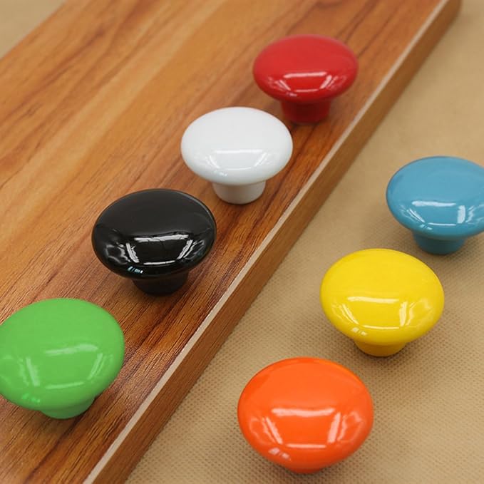 HUAMULAN 15PCS Black Glossy Ceramic Knobs Round Cabinet Dresser Pulls Door Handles Cupboard Wardrobe Drawer, Dia. 1.5 inch 38mm