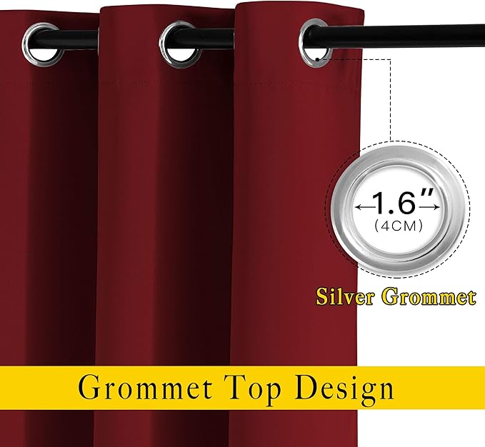 NICETOWN Bedroom Blackout Curtains Panels - Triple Weave Energy Saving Thermal Insulated Solid Grommet Blackout Draperies for Patio (80 inches by 108 Inch, Burgundy Red, Set of 2)