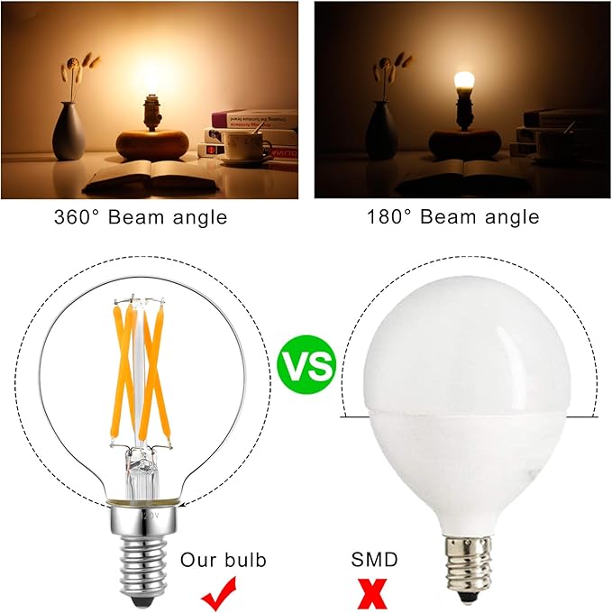 LiteHistory e12 led dimmable g16.5 Light Bulb 6W Equal 60 Watt 600lm AC120V e12 Candelabra Bulb 60 Watt for Chandeliers,Ceiling Fan,Vanity Warm White 2700K Globe e12 Light Bulb 6Pack