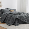 Love's cabin Queen Comforter Set Dark Grey, 7 Pieces Queen Bed in a Bag, All Season Bedding Sets with 1 Comforter, 1 Flat Sheet, 1 Fitted Sheet, 2 Pillowcase and 2 Pillow Sham