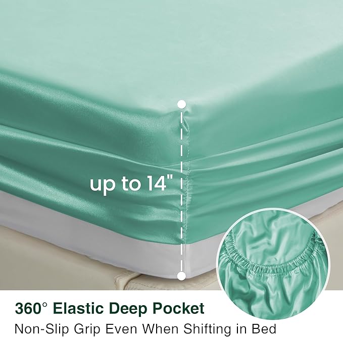 Love's cabin Twin Satin Sheets Sets - 3 Piece Aqua Silky ed Sheets with Deep Pockets, Luxury Silk Feel Satin Twin Size Sheet Set Bedding Set (1 Flat Sheet,1 Fitted Sheet,1 Pillow case)