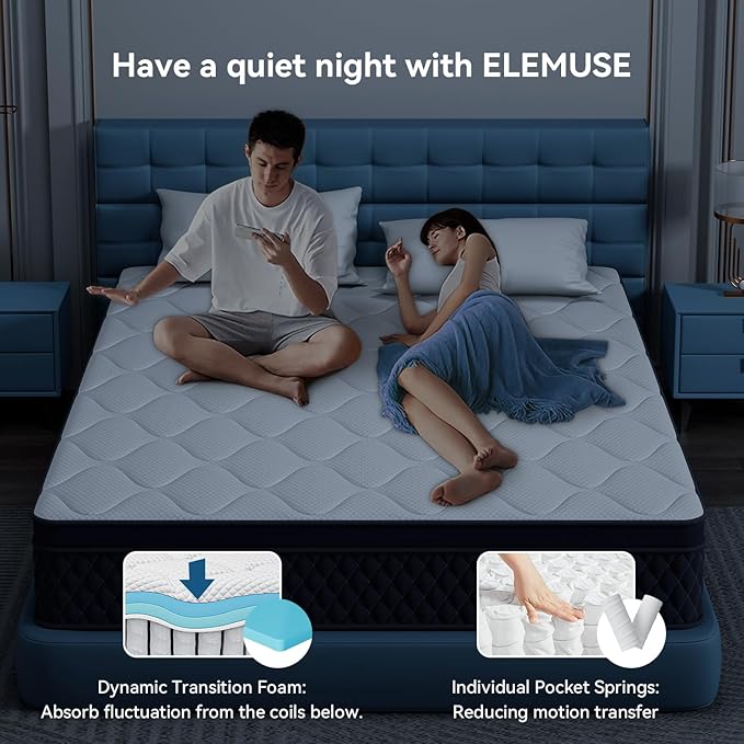 ELEMUSE 10 Inch King Mattress in a Box, Memory Foam Hybrid Mattress with Individually Pocketed Springs for Isolate Motion, Pressure Relief, CertiPUR-US Certified