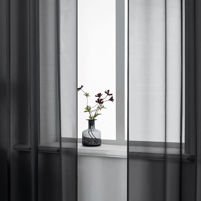 DUALIFE Black Curtains 108 Inches Long for Living Room 2 Panels Grommet Window Semi Sheer Extra Long Curtains for High Ceiling Bedroom Party Parties Backdrop 52X108 Inches 9 FT Floor Length