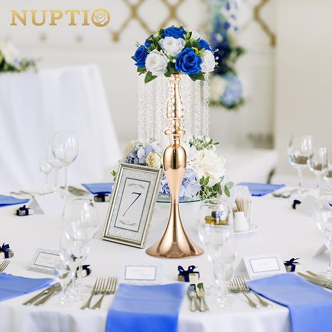 NUPTIO Flower Ball Arrangement Bouquet - 10 Pcs 9.5 inch Diameter Royal Blue Fake Flowers Roses Balls for Centerpieces Tables - Artificial Rose Arrangements for Wedding Centerpiece Table Decorations