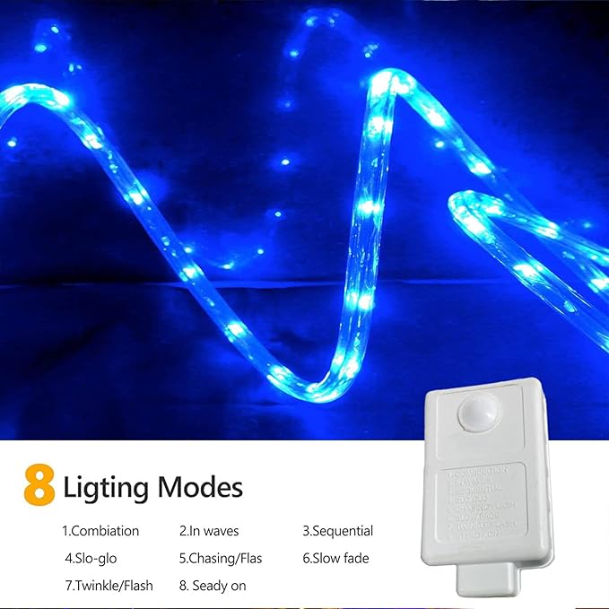200ft LED Rope Lights Outdoor, 1440 LED Flexible Tube Lights with 8 Modes, Waterproof LED Rope Lighting for Outside, Garden, Patio, Bedroom, Party, Pool, Fences, Indoor Outdoor Decoration (Blue)