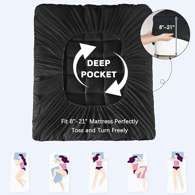 CYMULA Queen Mattress Topper, Black Mattress Pad Bed Topper Cover, Extra Thick Pillow Top Mattress Topper with Deep Pockets, Cooling Plush Down Alternative Fill Mattress Protector