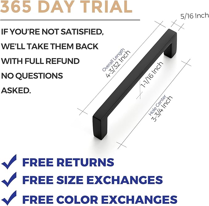 Ravinte 5 Pack Matte Black Cabinet Pulls, 3-3/4 Inch (96mm) Hole Center Slim Kitchen Handles, Square Drawer Pulls for Cabinets & Cupboards, Hardware