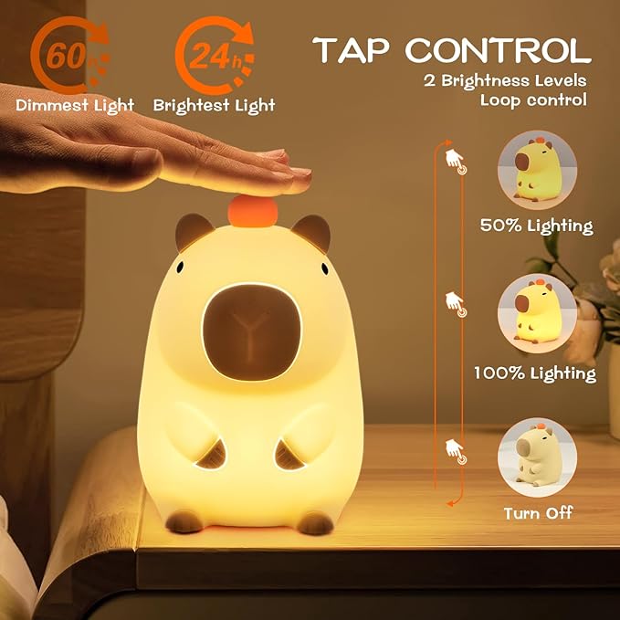 LED Cute Silicone Night Light Squishy Animal Lamp, Dimmable Nursery Nightlight, Rechargeable Bedside Touch Lamp for Breastfeeding Kawaii Gifts Room Decor