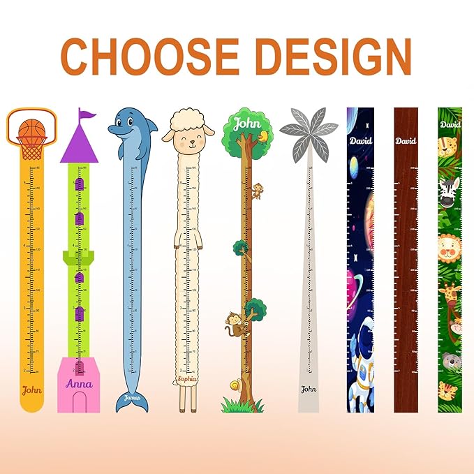 Personalized Growth Chart for Wall, Wooden Height Chart for Kids, Cute Height Measurement for Child/Girls/Boys, Baby and Toddler's Playroom/Kid's Room/Nursery Decor, Rocket