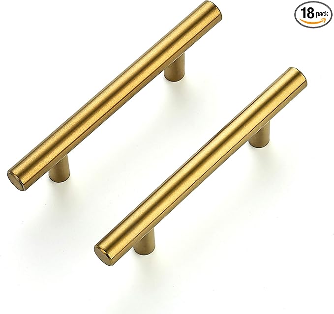 Ravinte 18 Pack 5 Inch Cabinet Pulls Brushed Brass Stainless Steel Kitchen Drawer Pulls Cabinet Handles 5”Length, 3” Hole Center