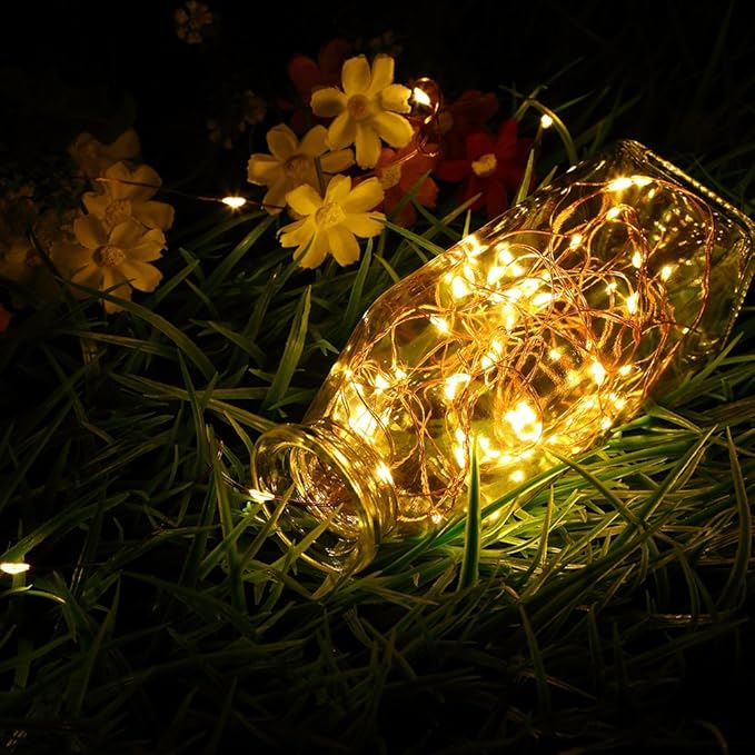 GDEALER 4 Pack 16.4 Feet 50 Led Fairy Lights Battery Operated with Remote Control Timer Waterproof Copper Wire Twinkle String Lights for Christmas Bedroom Indoor Outdoor Wedding Dorm Decor Warm White