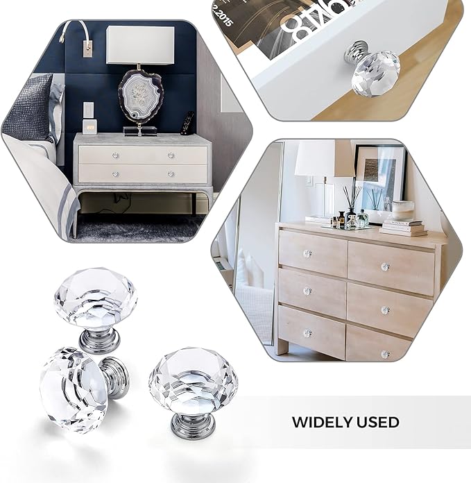 Ravinte 25 Pack Crystal Drawer Knobs - Glass Cabinet Knobs, Diamond Shaped, 30 mm, Silver Base