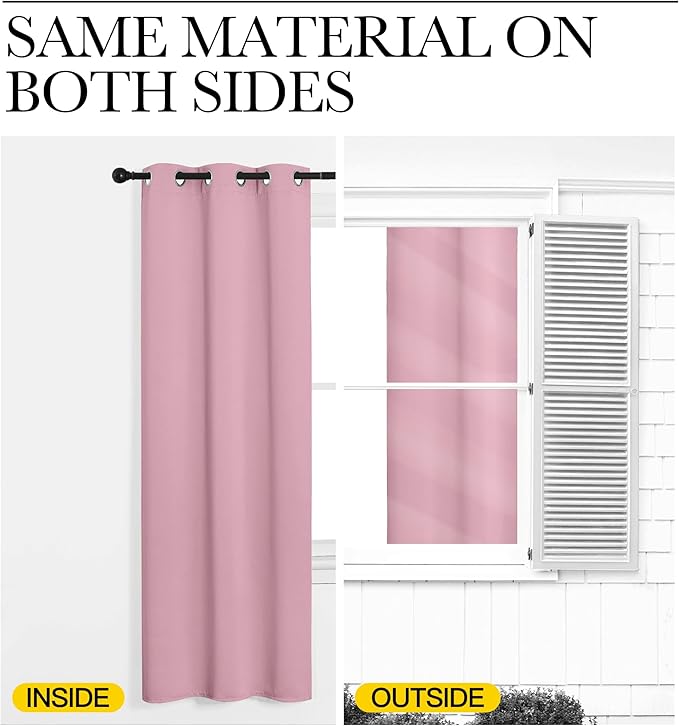 NICETOWN Bedroom Curtain Panels Blackout Draperies, Thermal Insulated Solid Grommet Blackout Curtains/Drapes (1 Pair, 34 by 63 inches, Crystal Pink)