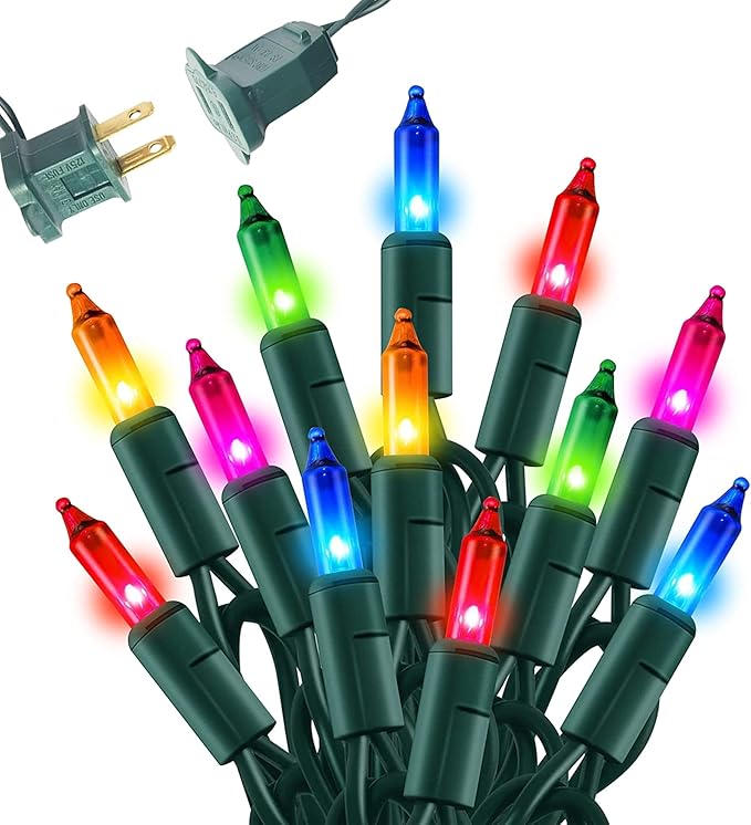 Dazzle Bright Multi-Colored Christmas Mini String Lights, 20FT 100 Count Incandescent Waterproof Fairy Lights Plug in, Connectable Christmas Decorations for Indoor Outdoor Home Party Garden Yard