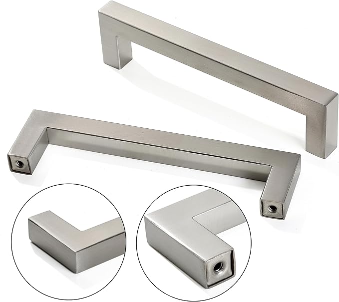 Cabinet Pulls Brushed Nickel Cabinet Handles Square Drawer Pulls, 2 Pack 10 Inch Stainless Steel Kitchen Door Cupboard Cabinet Handles, Cabinet Hardware Drawer Handles, 256mm Hole Centers