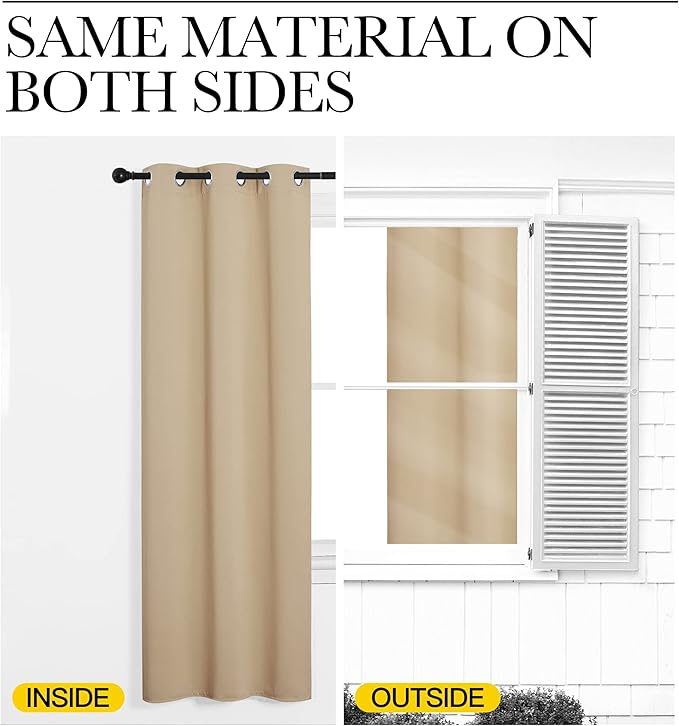 NICETOWN Blackout Curtain Panels for Bedroom, Bicotti Beige, 2 Panels, W29 x L36-inch, Thermal Insulated Grommet Top Blackout Draperies and Drapes for Basement