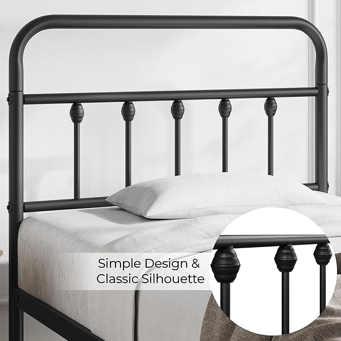 Yaheetech Classic Metal Platform Bed Frame Mattress Foundation with Victorian Style Iron-Art Headboard/Footboard/Under Bed Storage/No Box Spring Needed/Twin Size Black