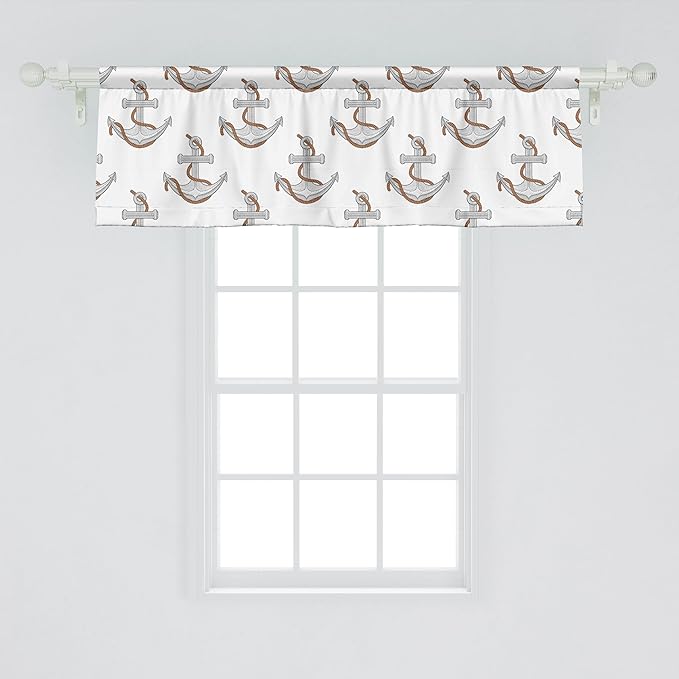 Ambesonne Vintage Nautical Tattoo Window Valance, Repetitive Anchor and Motif Maritime Pattern, Curtain Valance for Kitchen Bedroom Decor with Rod Pocket, 42" x 18", Pale Cinnamon Pale Grey