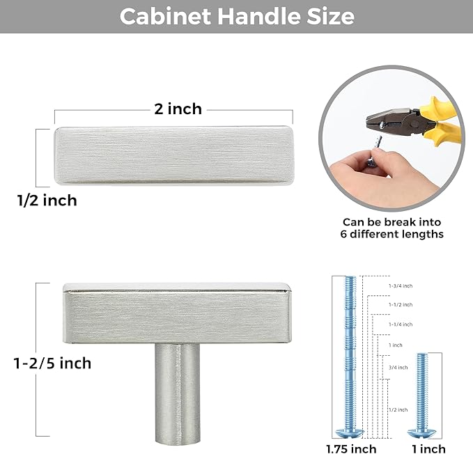 15 Pack Silver Cabinet Knobs - Sqaure Bar Cabinet Pulls Brushed Nickel Knobs for Kitchen Cabinet Drawer Stainless Steel Dresser Knobs for Cabinet Hardware 2in Length Single Hole