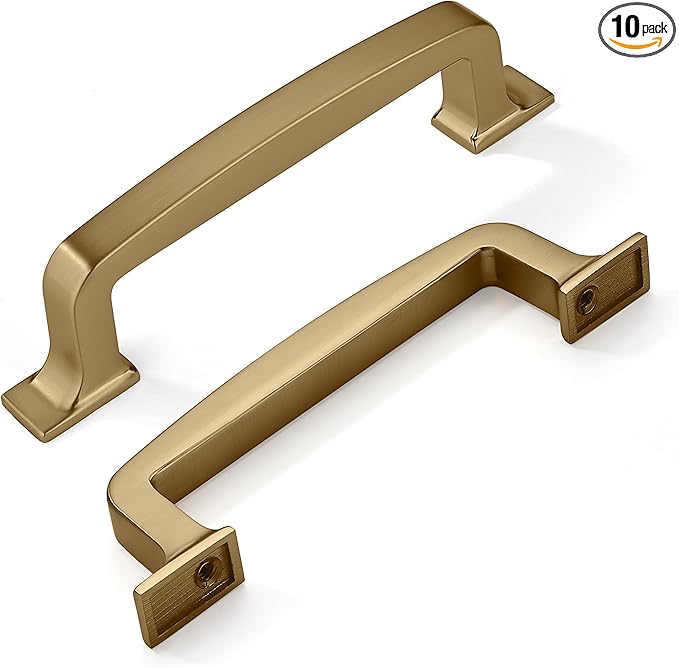 khtumeware 10 Pack Cabinet Handles - 3-3/4 Inch Champagne Bronze Drawer Pulls, Warm Brass Kitchen Cabinet Hardware