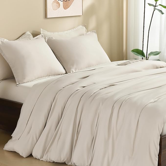 Litanika Comforters Tannish Grey Queen Size, 3 Pieces Lightweight Solid Bedding Set & Collections, All Season Fluffy Bed Set (90x90In Comforter & 2 Pillowcases)