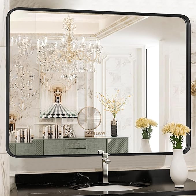 Sweetcrispy 30x40 Inch Black Bathroom Mirrors for Wall, Bathroom Mirrors for Over Sink, Rectangle Wall Decor for Entryway, Bedroom, Vanity