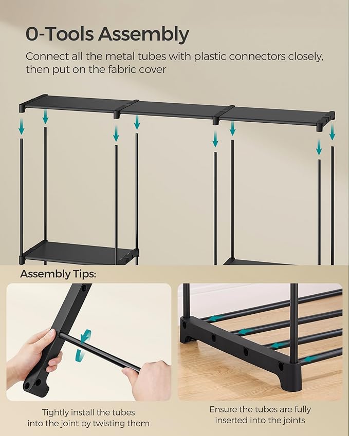 SONGMICS Portable Closet, Freestanding Closet Organizer, Clothes Rack with Shelves, Hanging Rods, Storage Organizer, for Cloakroom, Bedroom, 80.7 x 17.1 x 65.4 Inches, Black URYG035B01
