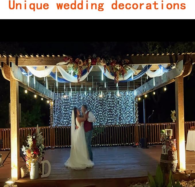 Kwaiffeo Christmas Lights Outdoor, 8 Tubes Meteor Shower Lights LED Snow Falling Icicle Cascading Light for Xmas Tree Wedding Decoration Party, UL Plug, White