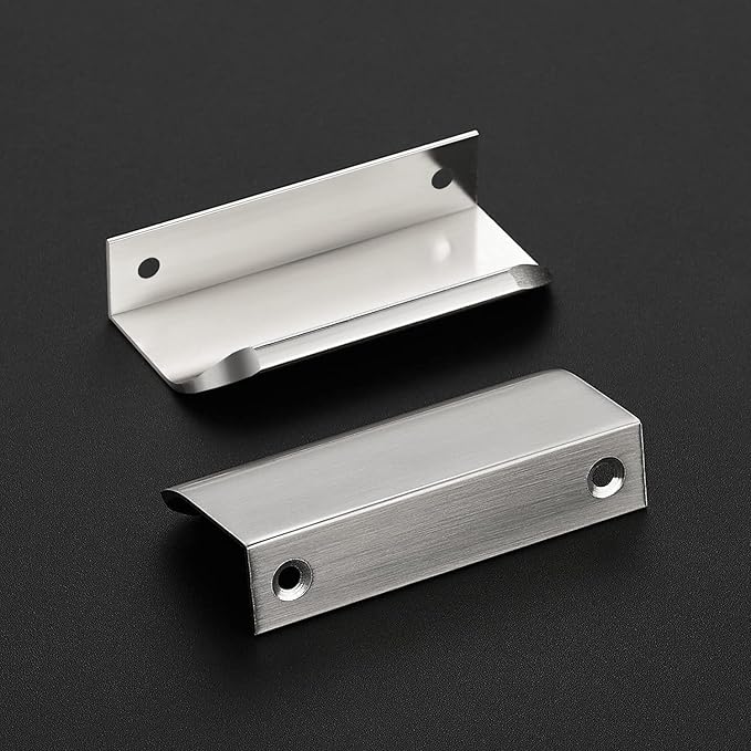 Ravinte Hardware 12 Pack Silver Cabinet Handles, 3.15 Inch (80mm) Finger Edge Pulls, 2-1/2 Inch Hole Center, Finger Pulls for Cabinets