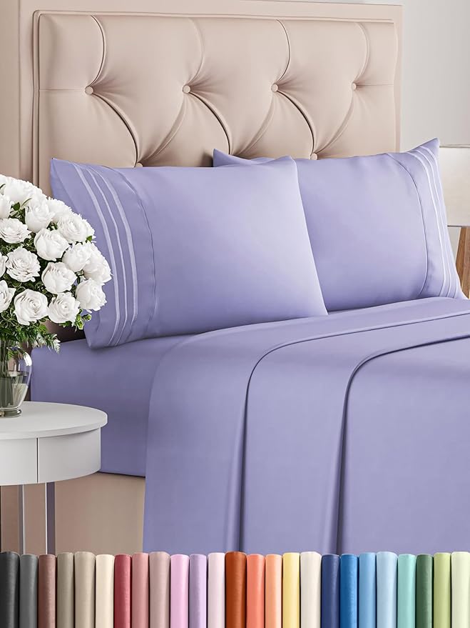 Queen Size 4 Piece Sheet Set - Comfy Breathable & Cooling Bed Sheets Set - Hotel Luxury Bedding for Women, Men, Kids, Teens, Boys & Girls - Deep Pockets, Ultra-Soft, Wrinkle Free - Oeko-Tex - Lavender