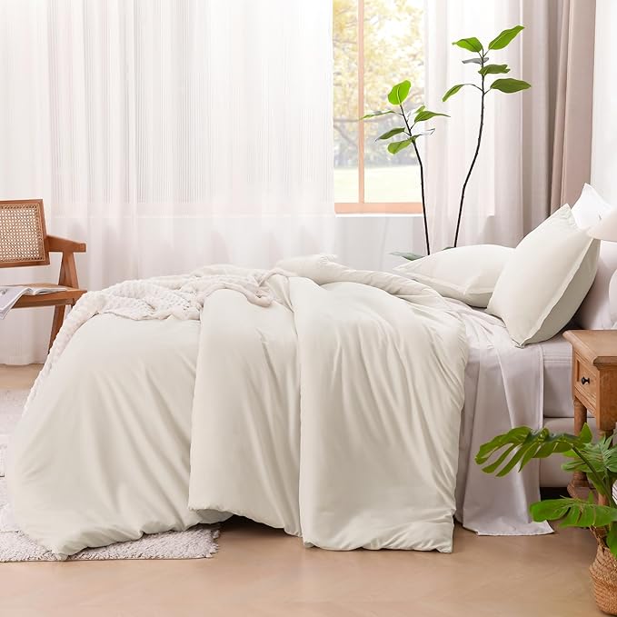 Litanika Beige Comforter Set California King Size, 3 Pieces Cal King Lightweight Solid Bedding Comforter Set, Oversized All Season Fluffy Bed Set (104x96In Comforter & 2 Pillowcases)
