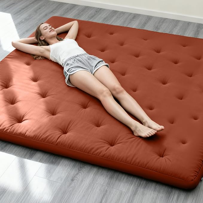 ZonLi Japanese Floor Futon Mattress Twin Size 75"x 39", 100% Cotton Cover 4'' Thicken Tatami Mattress, Foldable Sleeping Pad, Portable Dormitory Tatami Mat, Roll Up Floor Lounger Bed for Adult