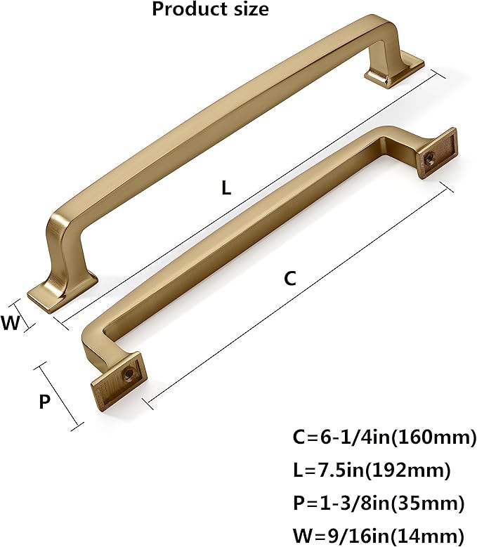 khtumeware 20 Pack 6-1/4 Inch Cabinet Handles Brushed Brass/Brushed Gold Drawer Pulls Cupboard Handles