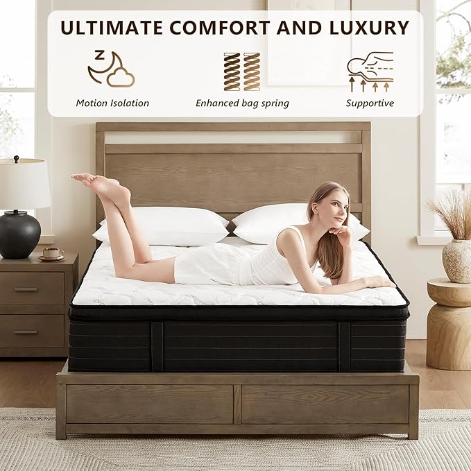Mattress King Size 14 Inch - Memory Foam Hybrid Mattresses for Pressure Relief & Motion Isolation - Medium Firm King Mattress with Pocketed Coils Breathable Bamboo Cover Certipur-Us Certified