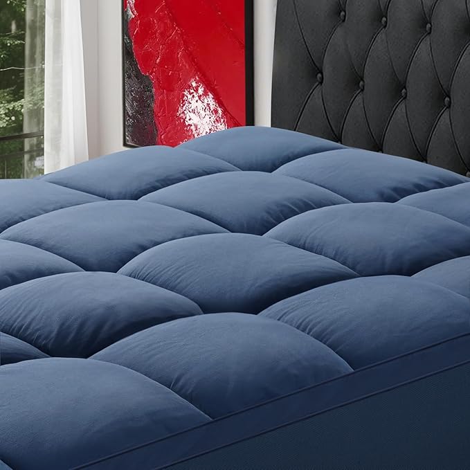 SOPAT Mattress Topper King Size Extra Thick Mattress Pad 8-21" Deep Pocket Soft Down Alternative Fill Mattress Protector Pillow Top Mattress Cover (78x80 Inches, Navy Blue)